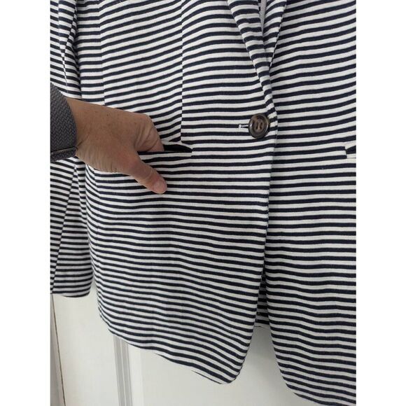 Ann Taylor Striped Blazer women's 6 black white unstructured cotton blend - Picture 4 of 8